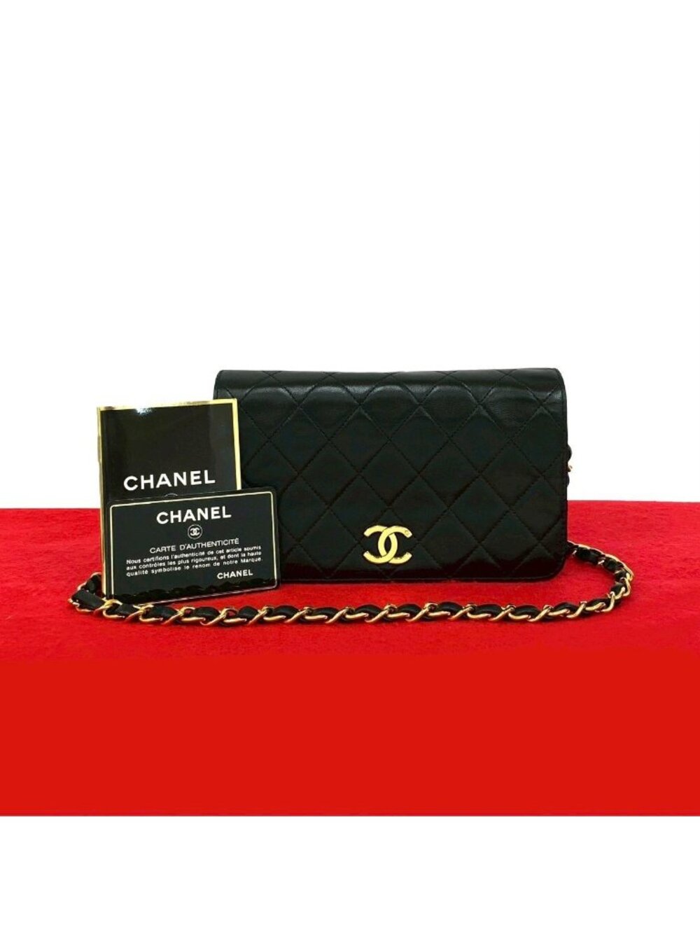 Chanel Quilted CC Logo Lambskin Chain Shoulder Bag Pochette Black